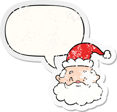 Çizgi film Noel Baba yüzü, bir insan tarafından çizilmiş sıkıntılı eski bir çıkartma.