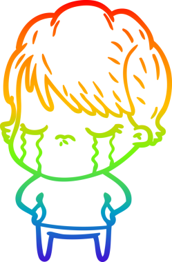 Gökkuşağı gradyan çizimi bir insan tarafından çizilmiş ağlayan bir çizgi kadın çizimi