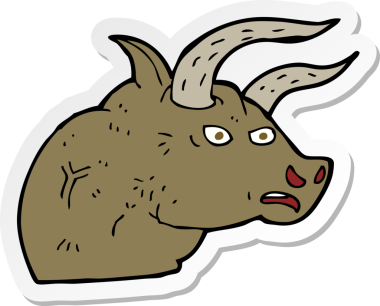 Bir insan tarafından çizilmiş kızgın bir boğa kafasının çıkartması.