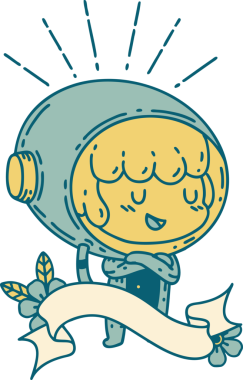 Bir insan tarafından çizilmiş astronot kıyafetli dövme stili bir kadın.