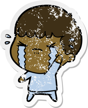 Bir insan tarafından çizilmiş ağlayan bir karikatürcünün sıkıntılı çıkartması.