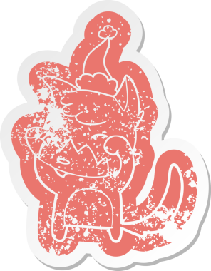 Bir insan tarafından çizilmiş Noel Baba şapkası giymiş tilki çıkartması.