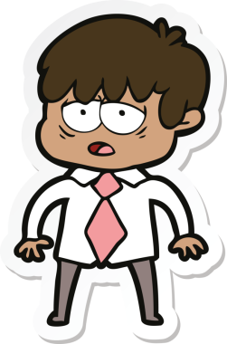 Bir insan tarafından çizilmiş bitkin bir çocuk çizgi filminin çıkartması.