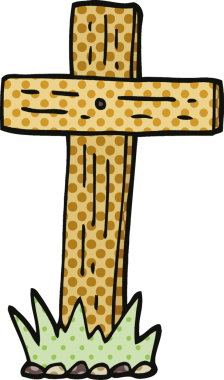 Çizgi roman tarzı ahşap haç bir insan tarafından çizilmiş.