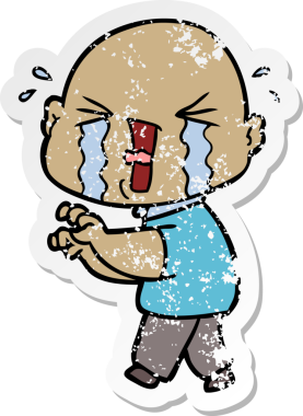 Bir insan tarafından çizilmiş ağlayan kel bir adamın sıkıntılı çıkartması.