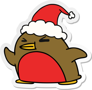 Bir insan tarafından çizilmiş Kawaii Robin 'in el çizimi Noel çıkartması.