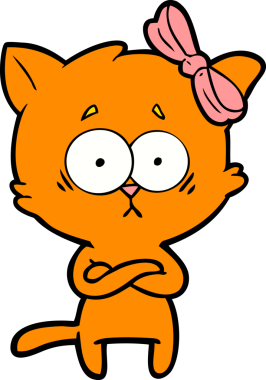 Bir insan tarafından çizilmiş çizgi film kedisi.