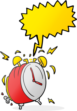 Bir insan tarafından çizilmiş serbest konuşma balonu karikatürü çalar alarm saati