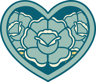 Bir insan tarafından çizilmiş kalp ve çiçeklerin ikonik dövme şekli