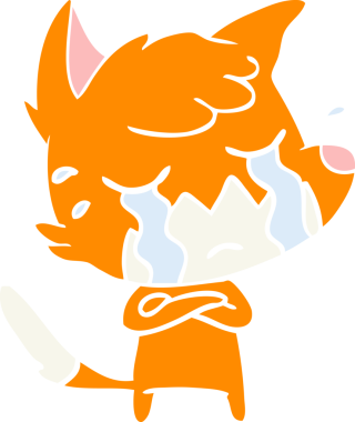 Bir insan tarafından çizilmiş ağlayan tilki düz renkli çizgi film