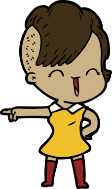 Bir insan tarafından çizilmiş mutlu hippi kız çizgi filmi.