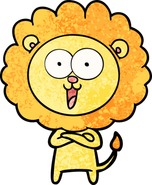 Bir insan tarafından çizilmiş mutlu çizgi film aslanı.