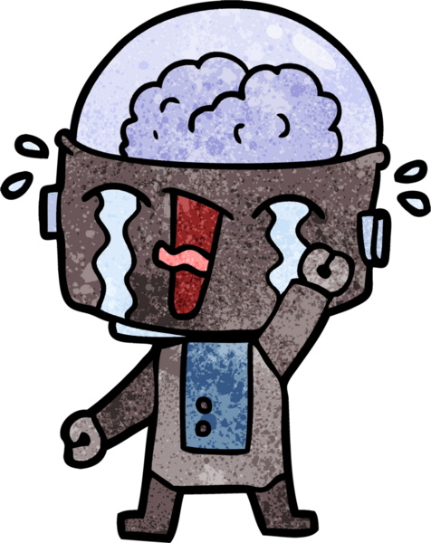 Bir insan tarafından çizilmiş ağlayan robot çizgi film.