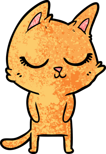 Bir insan tarafından çizilmiş sakin çizgi film kedisi.