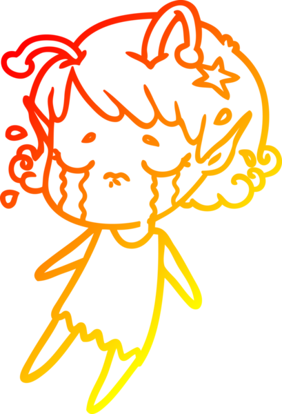 Bir insan tarafından çizilmiş, ağlayan uzaylı bir kızın sıcak çizgi çizimi.