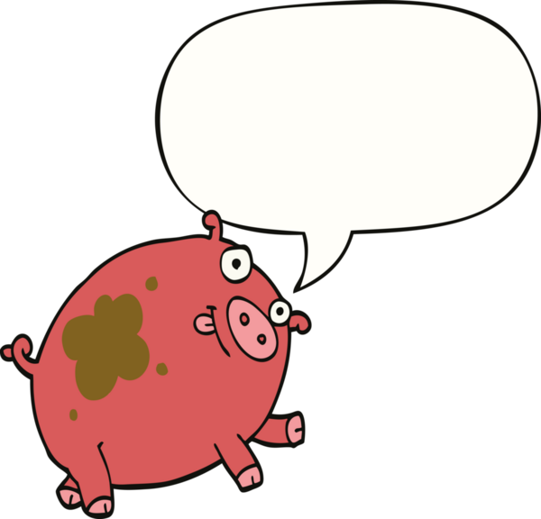 Bir insan tarafından çizilmiş konuşma balonlu çizgi film domuzu.