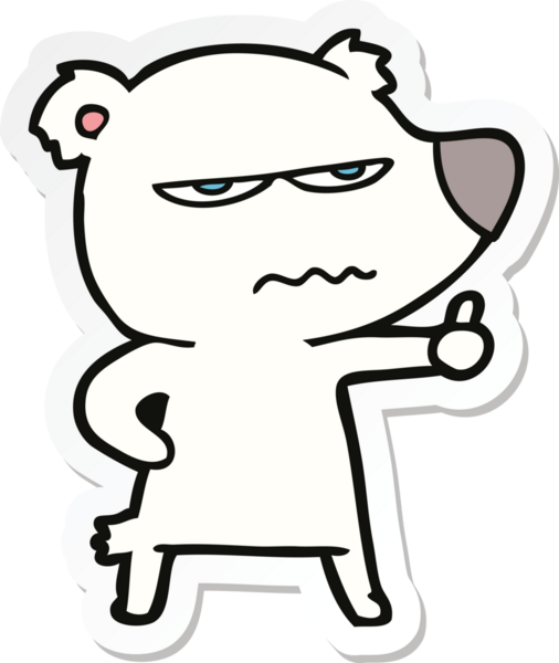 Kızgın ayı kutup karikatürünün çıkartması bir insan tarafından çizilmiş başparmaklar.