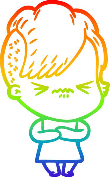 Gökkuşağı gradyan çizgi çizimi Bir insan tarafından çizilmiş sinirli hippi kız