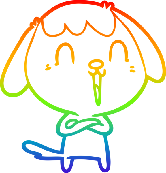 Gökkuşağı gradyan çizimi. Bir insan tarafından çizilmiş şirin bir köpek çizimi.