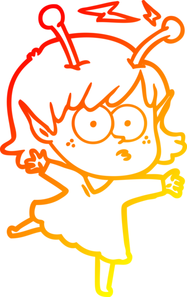 Bir insan tarafından çizilmiş bir uzaylı kız çizgi çizimi.