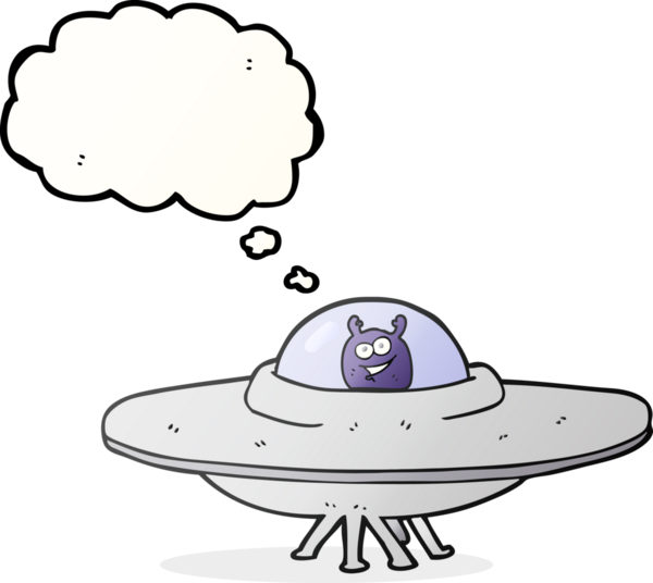 Bir insan tarafından çizilmiş serbest çizim balon karikatür uçan daire.