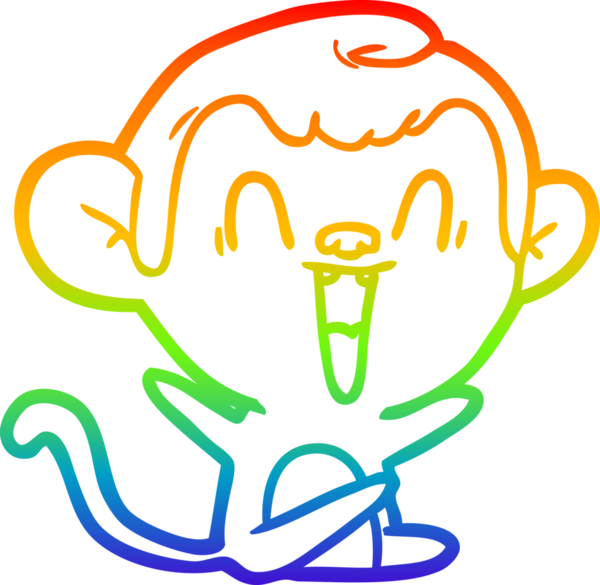 Gökkuşağı gradyan çizgi çizimi bir insan tarafından çizilmiş gülen maymun