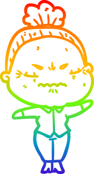 Gökkuşağı gradyan çizgi çizimi bir insan tarafından çizilmiş yaşlı bir kadın tarafından rahatsız edildi