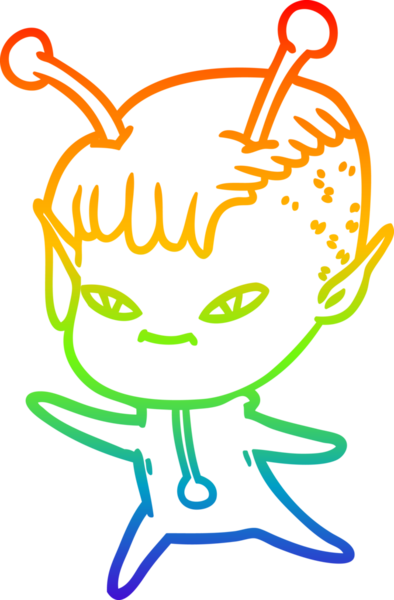 Gökkuşağı gradyan çizgisi bir insan tarafından çizilmiş şirin bir uzaylı kızın çizimi.