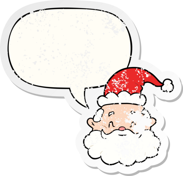 Çizgi film Noel Baba yüzü, bir insan tarafından çizilmiş sıkıntılı eski bir çıkartma.