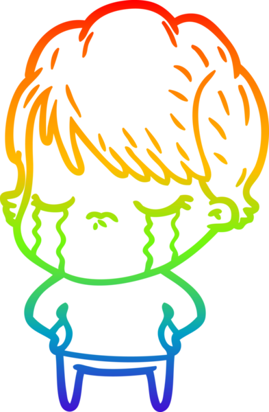 Gökkuşağı gradyan çizimi bir insan tarafından çizilmiş ağlayan bir çizgi kadın çizimi