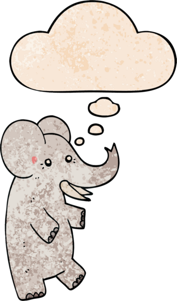 Bir insan tarafından çizilmiş grunge desenli düşünce baloncuklu çizgi film fili.