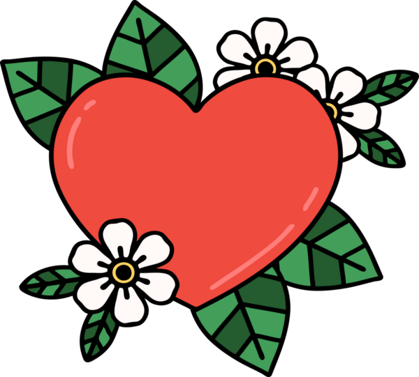 Bir insan tarafından çizilmiş geleneksel bir botanik kalp dövmesi.