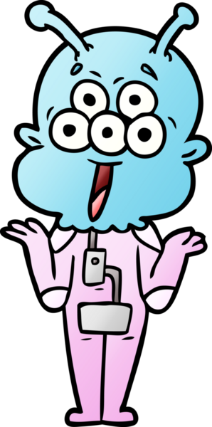 Bir insan tarafından çizilmiş mutlu uzaylı çizgi filmi omuz silkiyor