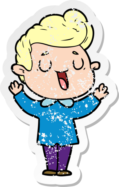 Bir insan tarafından çizilmiş mutlu bir çizgi film karakterinin sıkıntılı çıkartması.