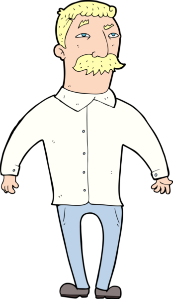 Bir insan tarafından çizilmiş bıyıklı bir çizgi film adamı.