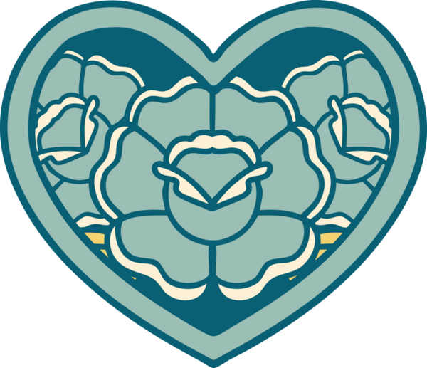 Bir insan tarafından çizilmiş kalp ve çiçeklerin ikonik dövme şekli