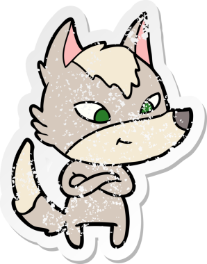 Bir insan tarafından çizilmiş dost canlısı bir kurdun sıkıntılı çıkartması.