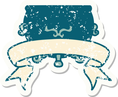 Bir insan tarafından çizilmiş bir kazanın sancağı olan eski bir etiket.