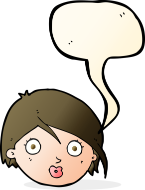 Bir insan tarafından çizilen konuşma baloncuğuyla kadın yüzü şaşırtılıyor.