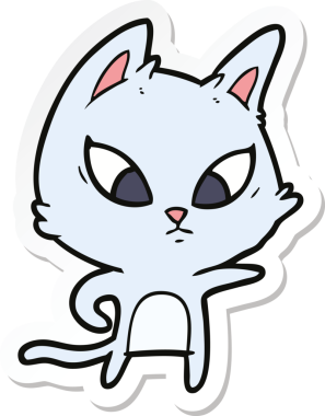 Bir insan tarafından çizilmiş kafası karışmış bir çizgi film kedisinin çıkartması.