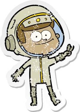 Bir insan tarafından çizilmiş mutlu bir astronot karikatürü.
