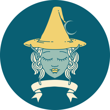 Retro Dövme Biçimi Elf karakteri yüzü bir insan tarafından çizilmiş pankartıyla