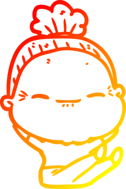 Bir insan tarafından çizilmiş barışçıl, yaşlı bir kadının sıcak çizgi çizimi.