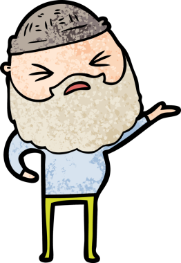 Bir insan tarafından çizilmiş sakallı bir çizgi film adamı.