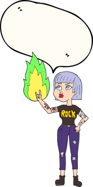 Bir insan tarafından çizilmiş serbest konuşma balonu karikatürü rock kızı.