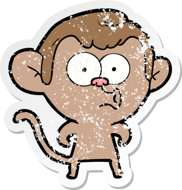 Bir insan tarafından çizilmiş karikatür kornalı maymunun sıkıntılı çıkartması.