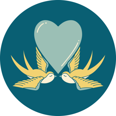 Kırlangıçların ikonik dövme şekli ve bir insan tarafından çizilmiş bir kalp.