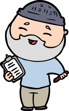 Bir insan tarafından çizilmiş mutlu sakallı bir adam.