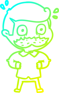 Bıyıklı bir çizgi film karakteri bir insan tarafından çizilmiş.