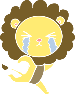 Düz renkli karikatür ağlayan aslan bir insan tarafından çizilmiş.